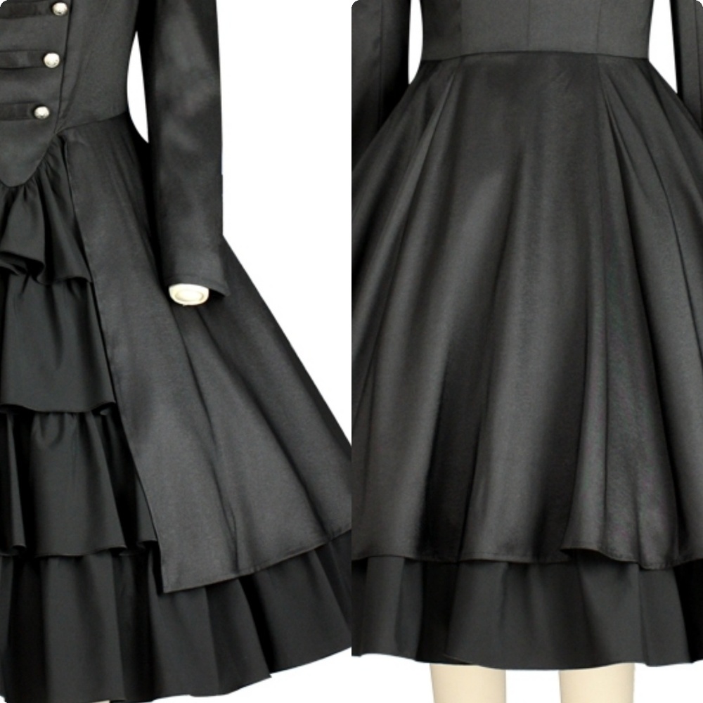 Plus Size Long Sleeve Ruffle Goth Dress Black 18 - Picture 5 of 7